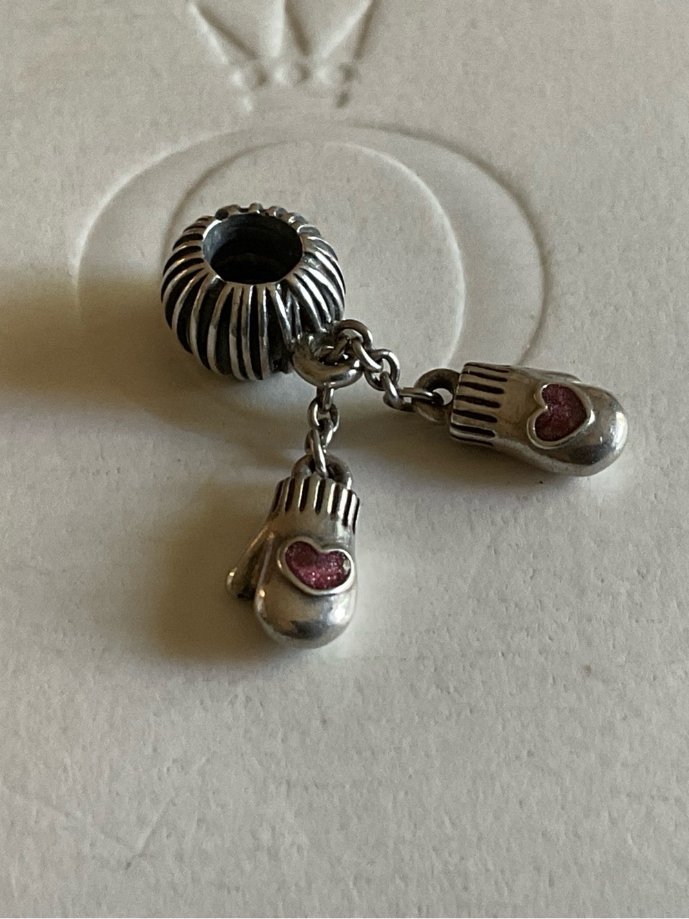 Pandora Sterling Silver Boxing Glove Dangle Charm with Pink Hearts